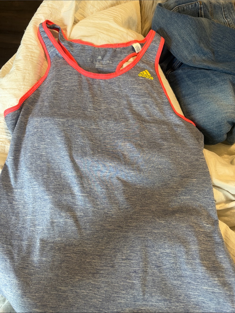 adidas women Heather Blue Athletic Tank with Coral Trim